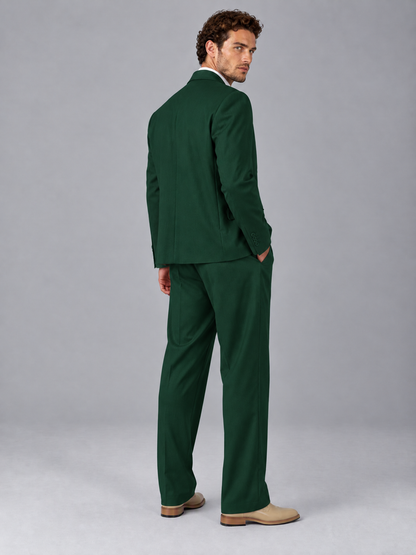 Savile Dark Green Beige Double-Breasted 2-Piece Suit with Peak Lapel - Dark Green