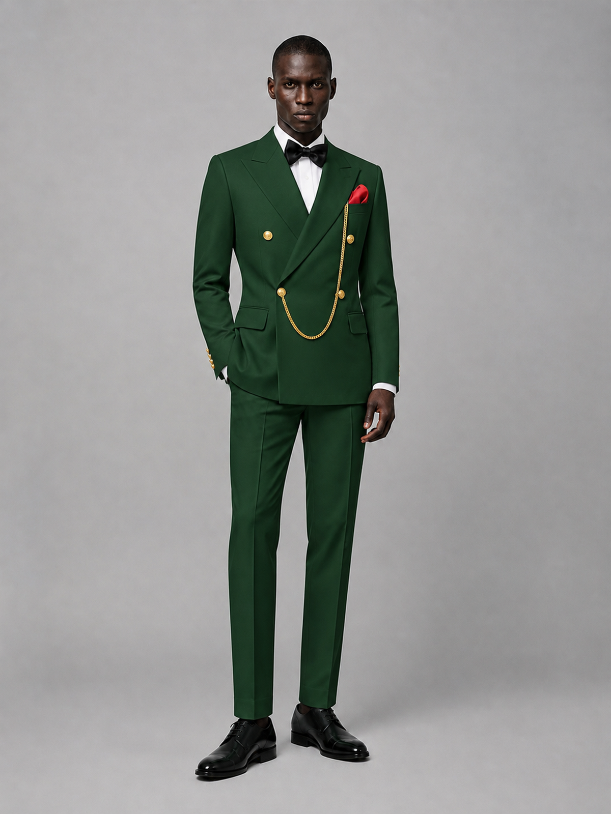 Men's Dark Green Double-Breasted 2-Piece Suit Set – Jacket & Trousers | Dark Green Chain - Dark Green