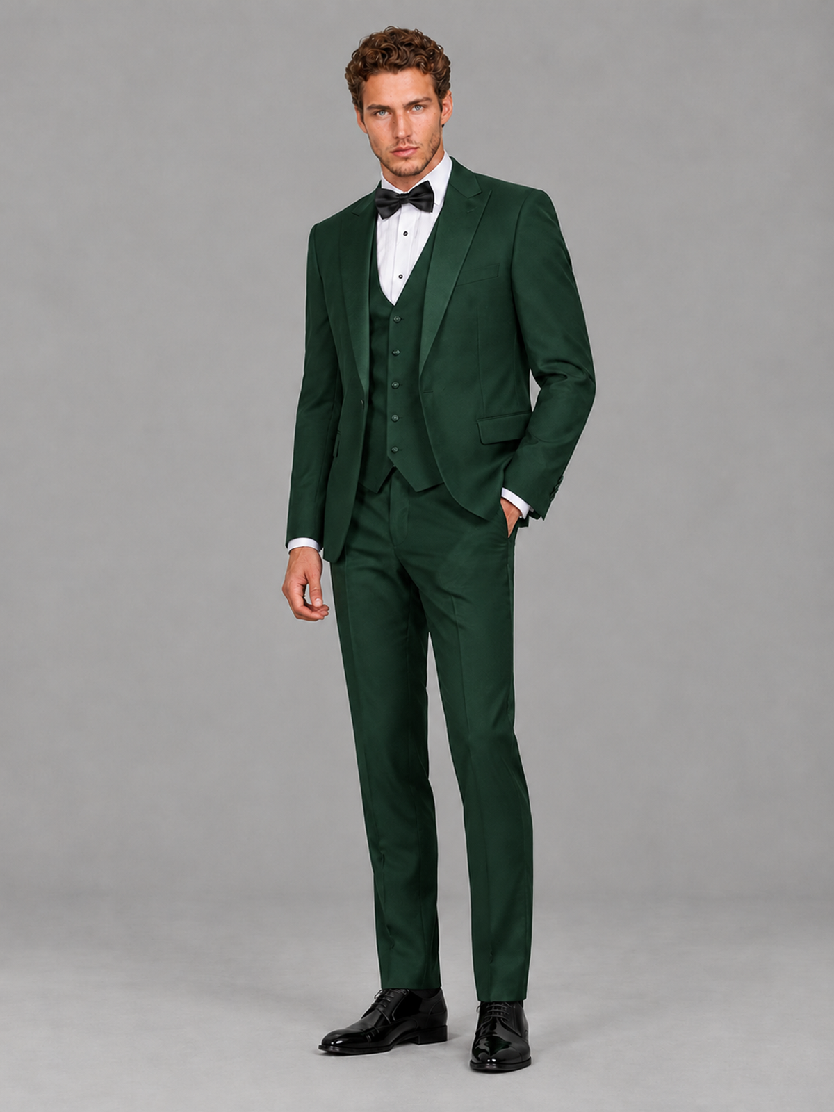 Savile Men's Dark Green Peak Lapel 3-Piece Tuxedo Suit | Jacket, Vest & Trousers - Dark Green