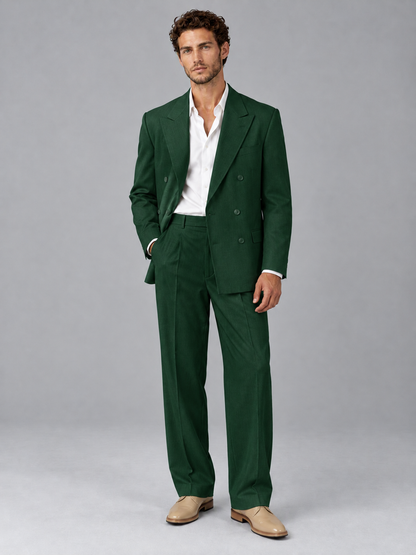 Savile Dark Green Beige Double-Breasted 2-Piece Suit with Peak Lapel - Dark Green