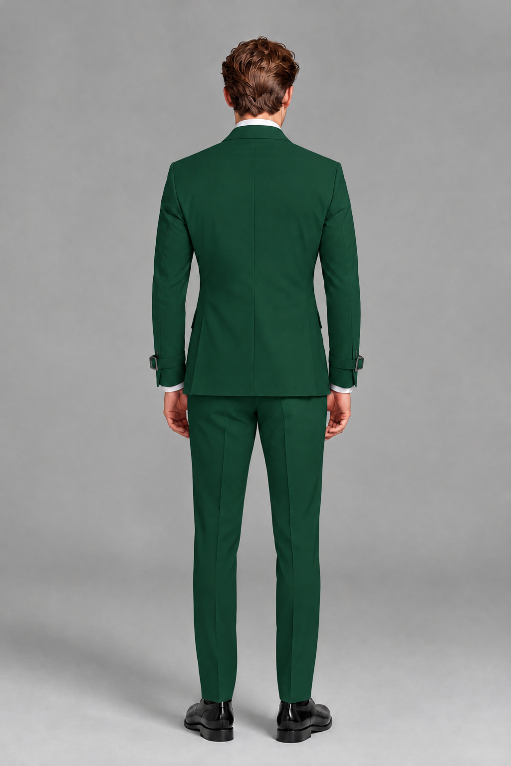 Savile Men's Dark Green Buckle-Closure 2-Piece Suit Set | Peak Lapel Blazer & Trousers - Dark Green