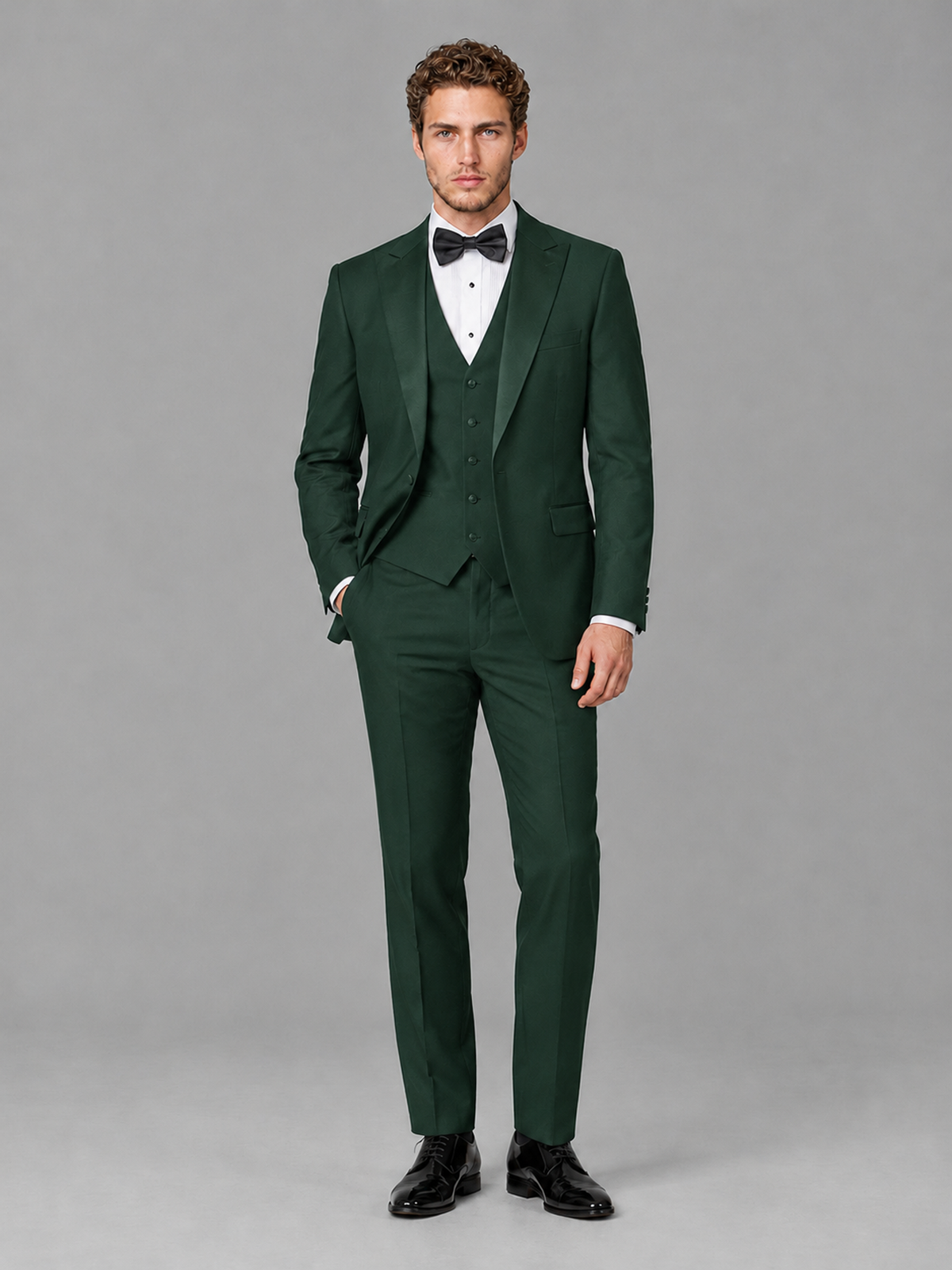 Savile Men's Dark Green Peak Lapel 3-Piece Tuxedo Suit | Jacket, Vest & Trousers - Dark Green