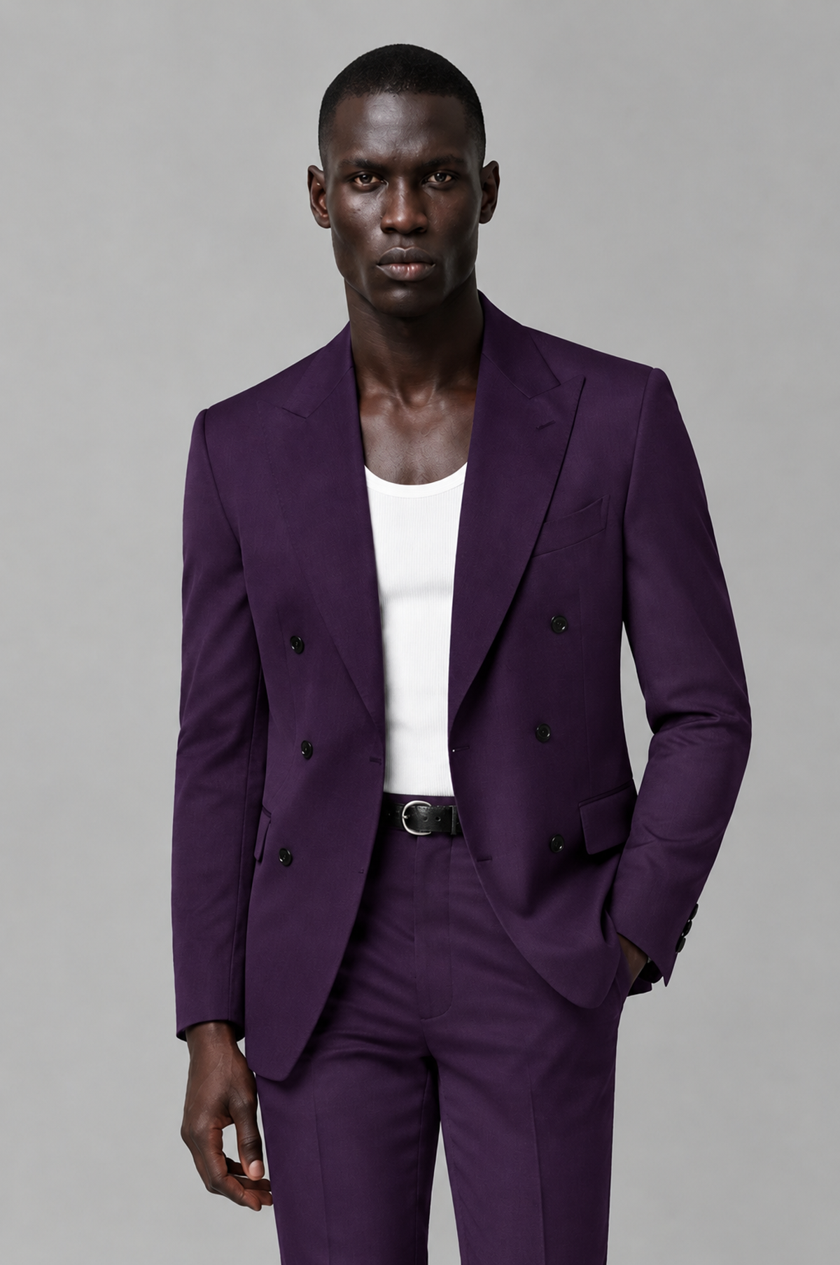 Savile Men's Dark Purple Double Breasted Slim Fit 2-Piece Suit Set – Blazer & Trousers | Wedding Gala Formal - Dark Purple - Dark Purple_01