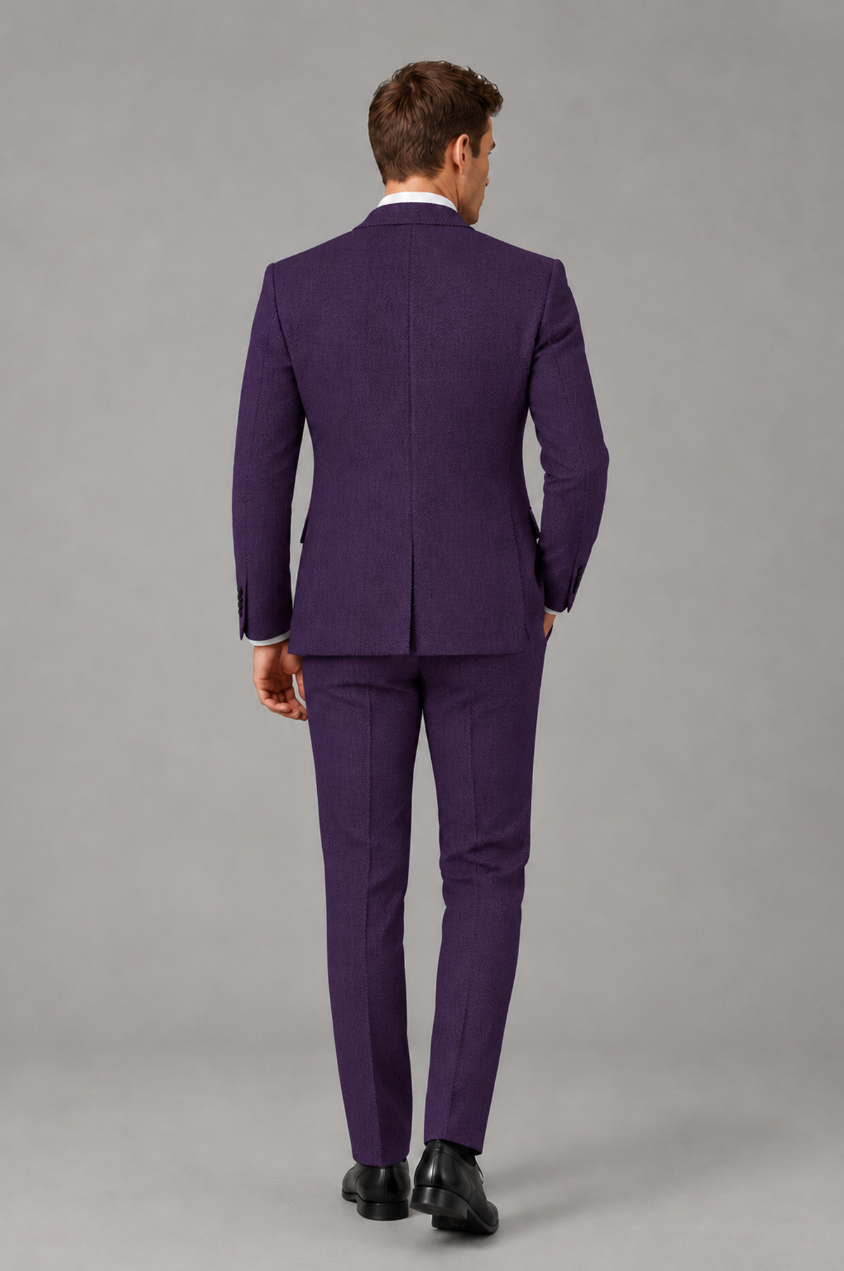 Savile Men's Grey Notch Lapel 3-Piece Suit Set | Jacket, Vest & Trousers - Dark Purple - Dark Purple