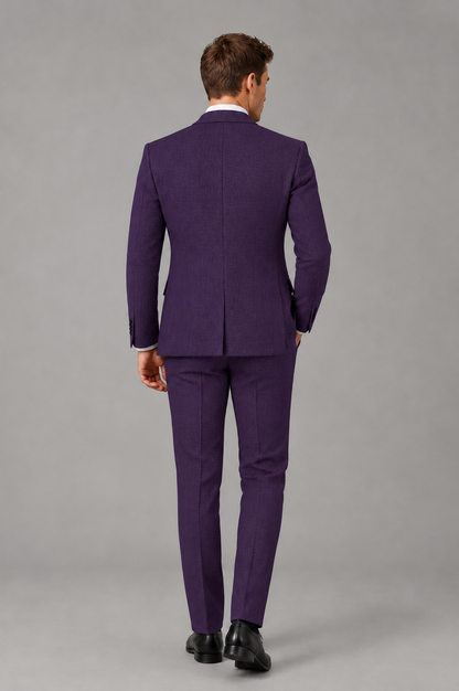 Savile Men's Grey Notch Lapel 3-Piece Suit Set | Jacket, Vest & Trousers - Dark Purple - Dark Purple
