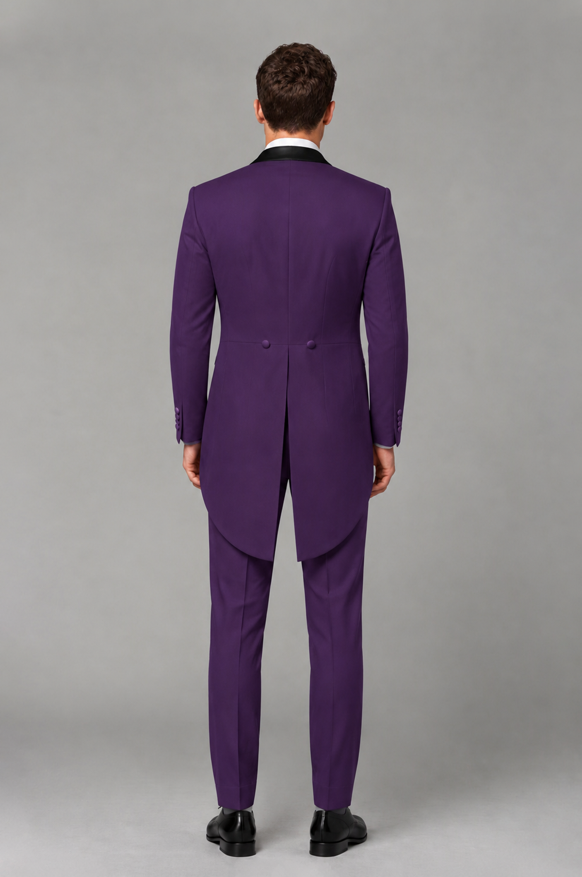 Savile Dark Purple 3-Piece Tailcoat Tuxedo Suit with Black Peak Lapel - Dark Purple - Dark Purple_03