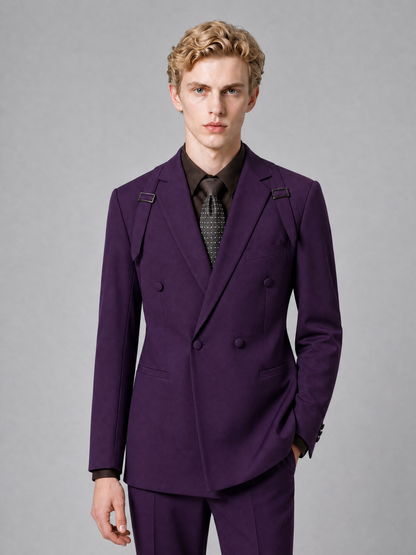 Men's Light Dark Purple Double-Breasted Slim Fit 2-Piece Suit – Peak Lapel Wedding & Business Formal Set - Dark Purple - Dark_Purple_1