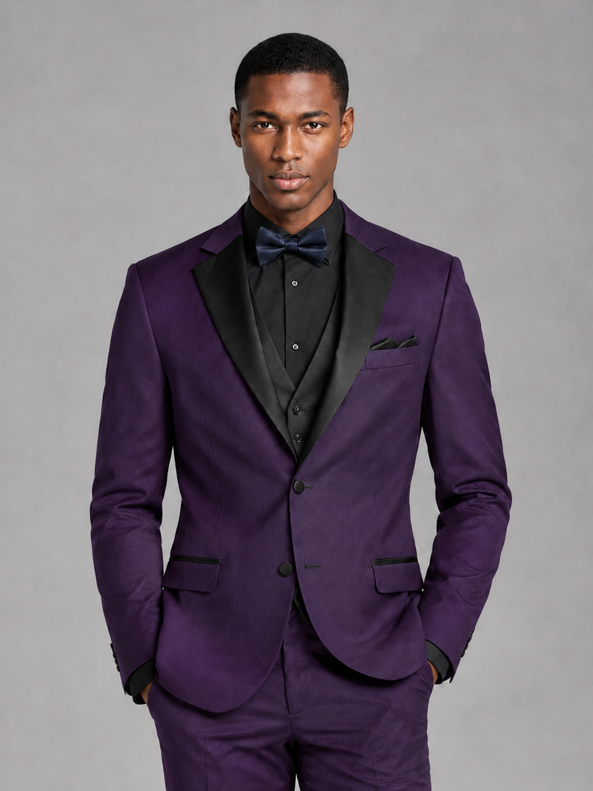 Savile Men's Dark Purple Contrast Shawl Lapel Tuxedo Suit – 3-Piece Wedding, Prom & Black-Tie Formal Set - Dark Purple - Dark Purple_1
