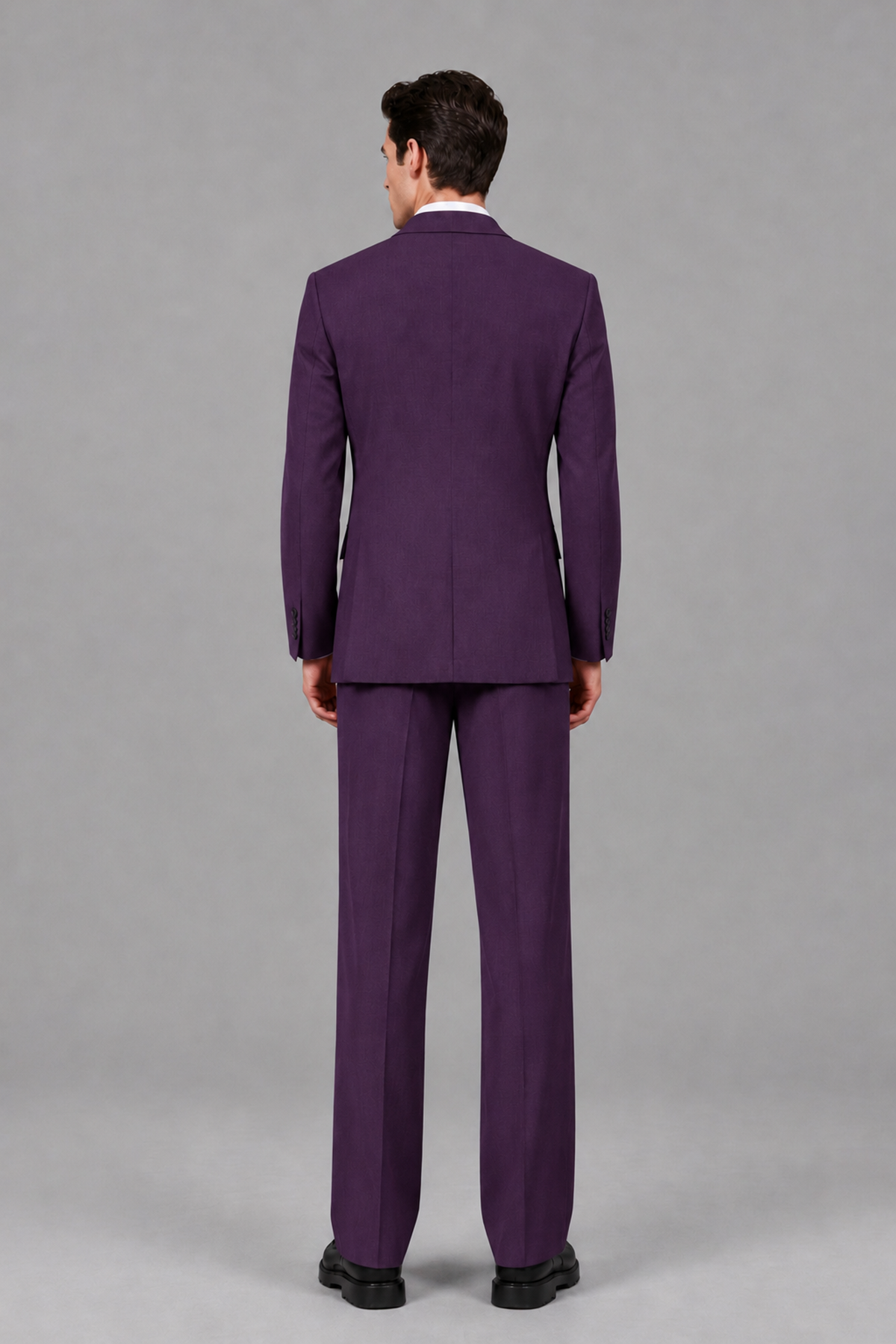 Savile Men's Dark Purple Pleated 2-Piece Suit Set | Notch Lapel Blazer & Tailored Trousers - Dark Purple - Dark Purple_3