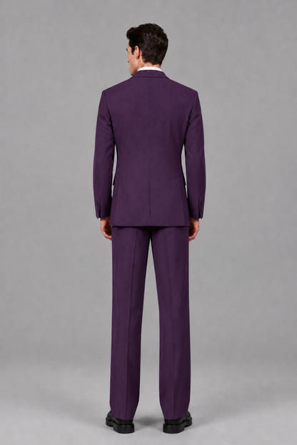 Savile Men's Dark Purple Pleated 2-Piece Suit Set | Notch Lapel Blazer & Tailored Trousers - Dark Purple - Dark Purple_3