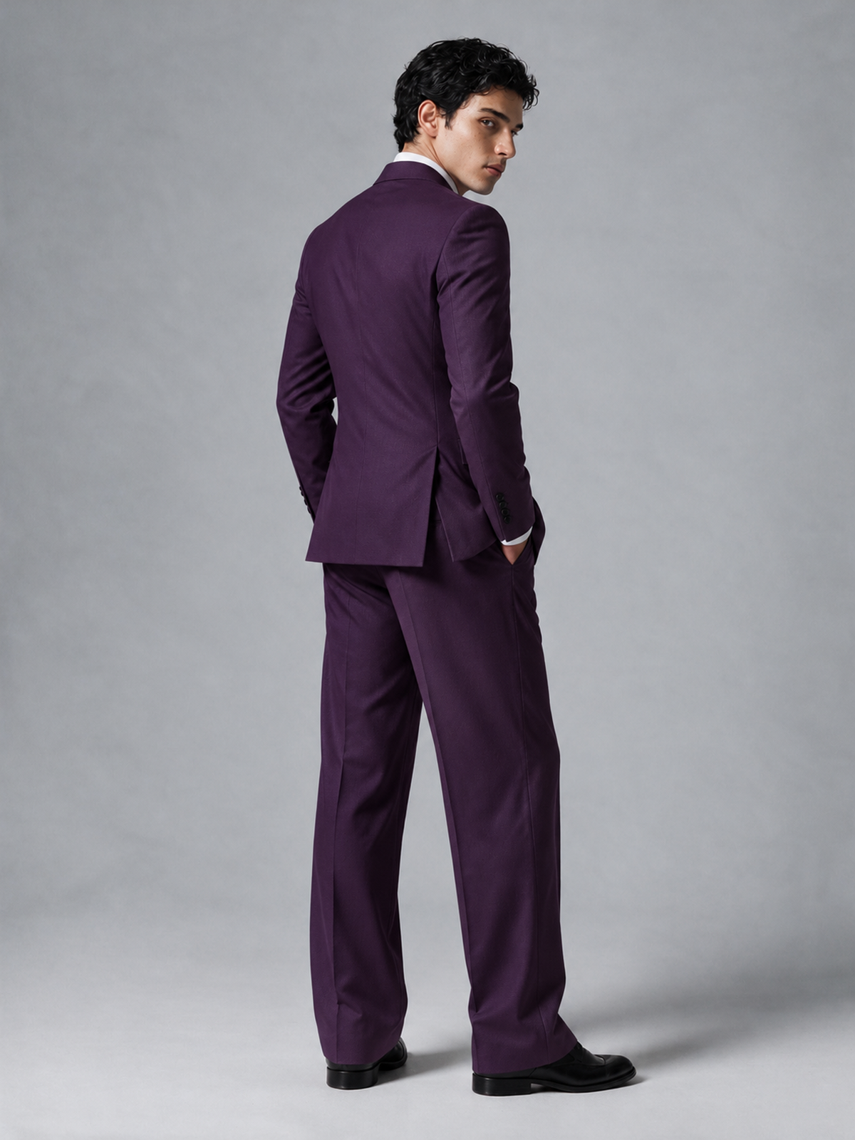 Savile Men's Dark Purple Double-Breasted 2-Piece Suit Set – Peak Lapel Blazer & Pleated Wide-Leg Trousers - Dark Purple - Dark Purple_3