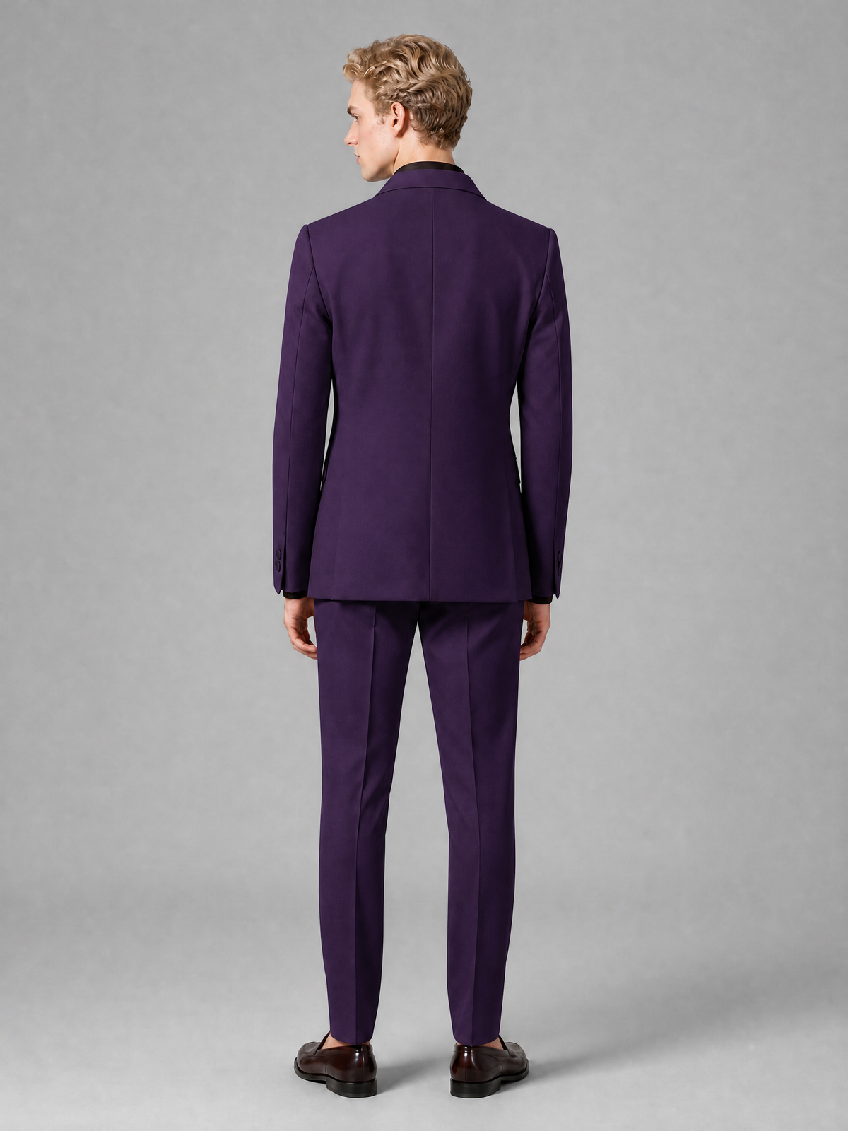 Men's Light Dark Purple Double-Breasted Slim Fit 2-Piece Suit – Peak Lapel Wedding & Business Formal Set - Dark Purple - Dark_Purple_3