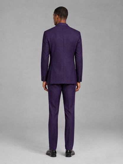 Savile Men's Dark Purple Contrast Shawl Lapel Tuxedo Suit – 3-Piece Wedding, Prom & Black-Tie Formal Set - Dark Purple - Dark Purple_3