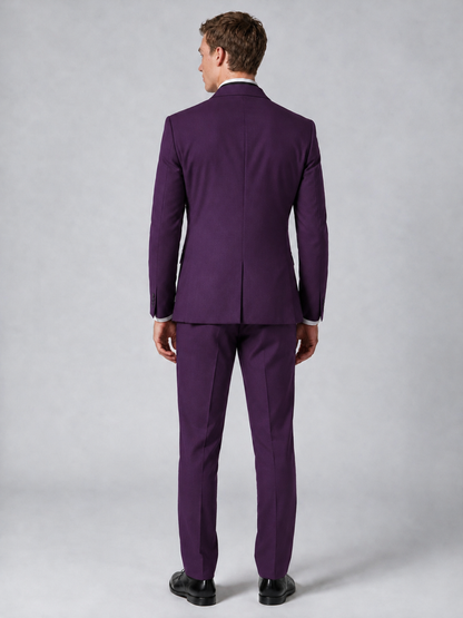 Savile Men's Dark Purple Wrap Shawl Lapel 2-Piece Suit Set – Modern Jacket & Trousers - Dark Purple - Dark Purple_3