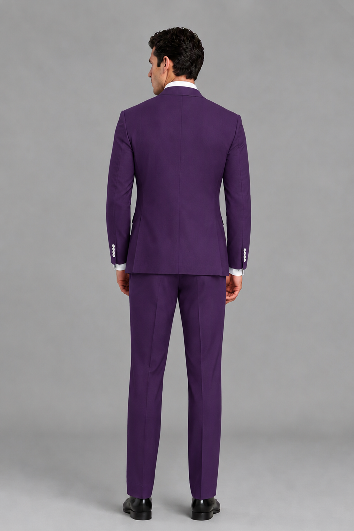 Savile Men's Modern Dark Purple 2-Piece Wrap Suit Set – Peak Lapel Side-Button Blazer & Tailored Trousers - Dark Purple - Dark_Purple_3