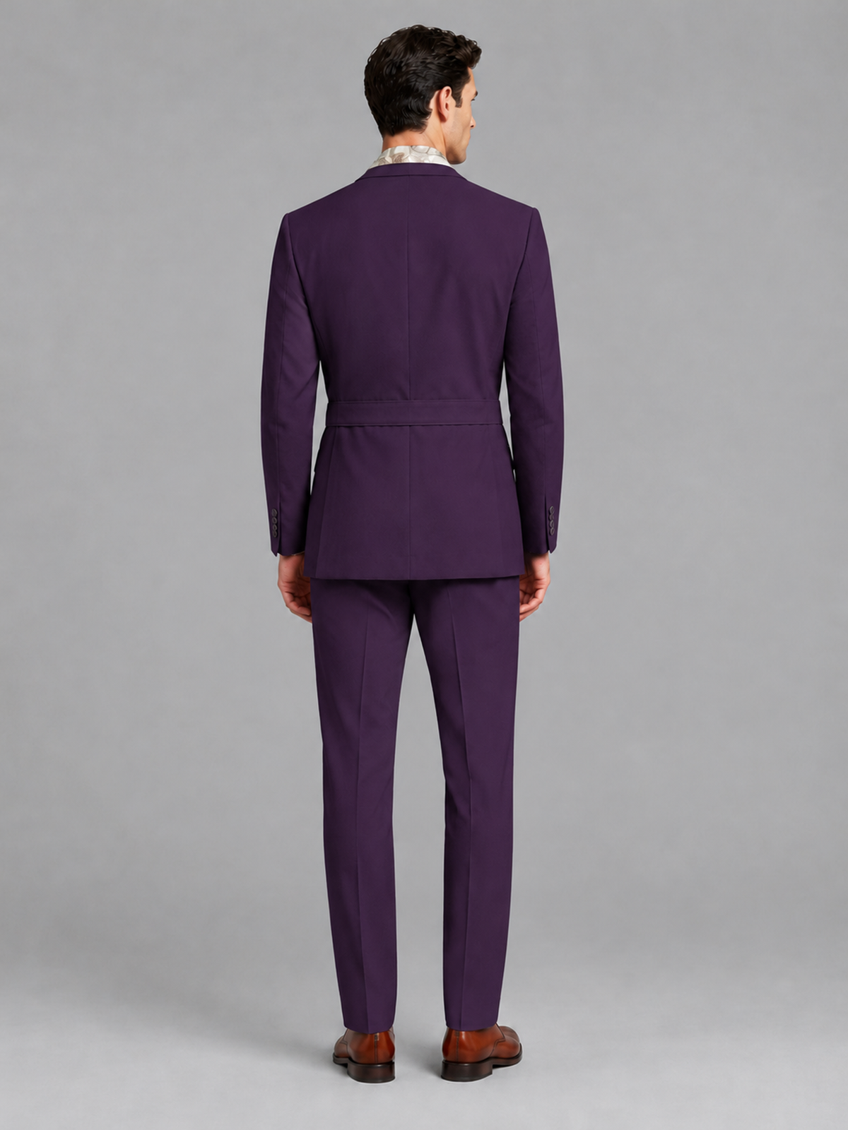 Savile Men's Dark Purple Belted Wrap 2-Piece Suit – Peak Lapel Blazer & Tailored Trousers - SUC060 - Dark Purple - Dark Purple_3