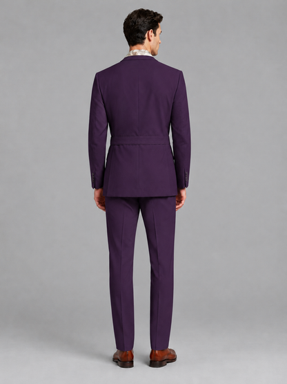 Savile Men's Dark Purple Belted Wrap 2-Piece Suit – Peak Lapel Blazer & Tailored Trousers - SUC060 - Dark Purple - Dark Purple_3