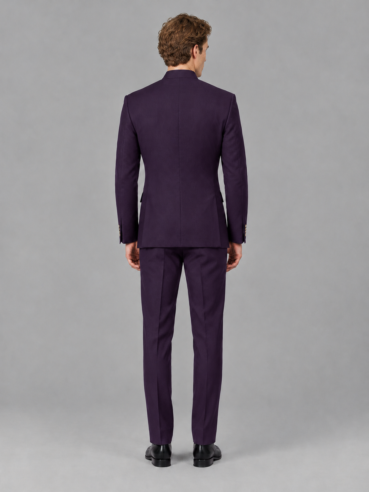 Savile Men's Dark Purple Mandarin Collar Asymmetrical 2-Piece Suit Set – Modern Jacket & Trousers - Dark Purple - Dark Purple_3