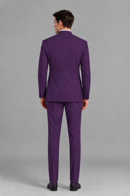 Savile Men's Dark Purple Asymmetrical Mandarin Collar Tuxedo Suit – Modern 2-Piece Gold Button Wedding, Prom & Gala Set - Dark Purple - Dark Purple_3