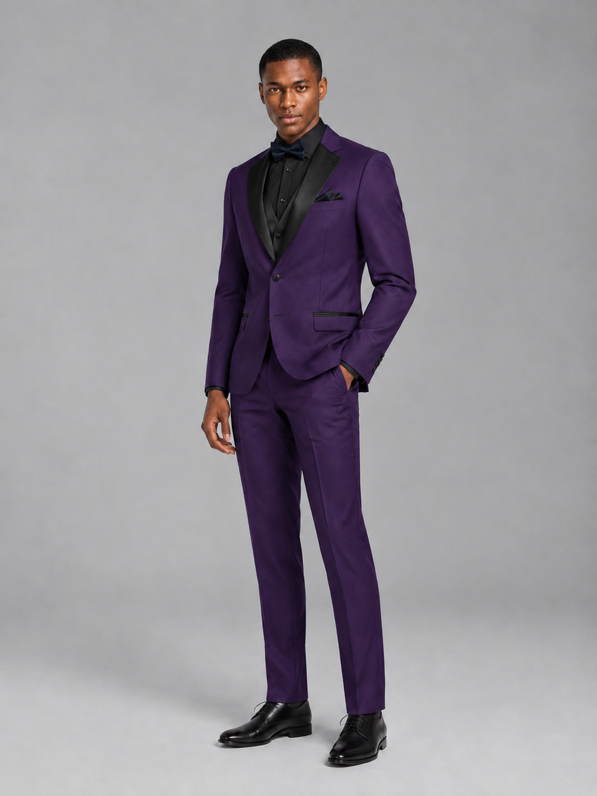 Savile Men's Dark Purple Contrast Shawl Lapel Tuxedo Suit – 3-Piece Wedding, Prom & Black-Tie Formal Set - Dark Purple - Dark Purple_4
