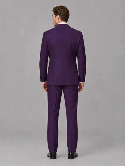 Savile Men's Dark Purple Peak Lapel 3-Piece Tuxedo Suit | Jacket, Vest & Trousers - Dark Purple