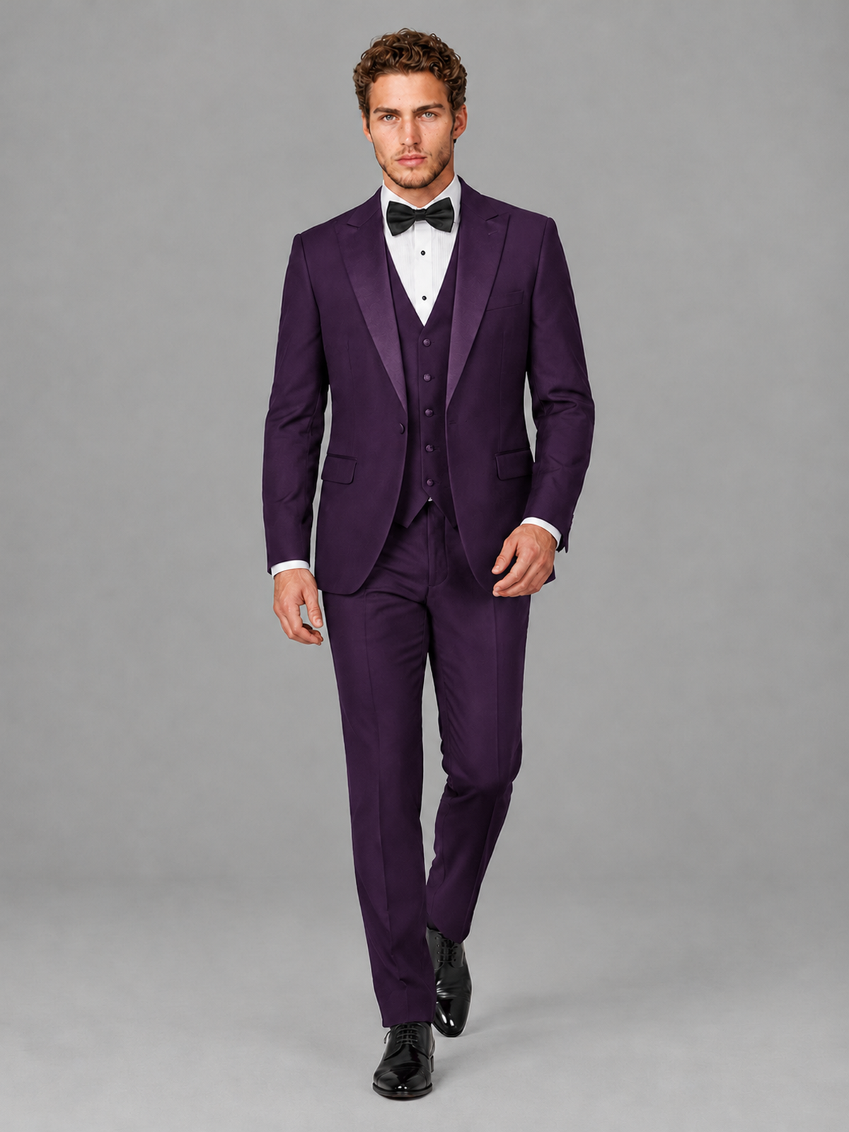 Savile Men's Dark Purple Peak Lapel 3-Piece Tuxedo Suit | Jacket, Vest & Trousers - Dark Purple