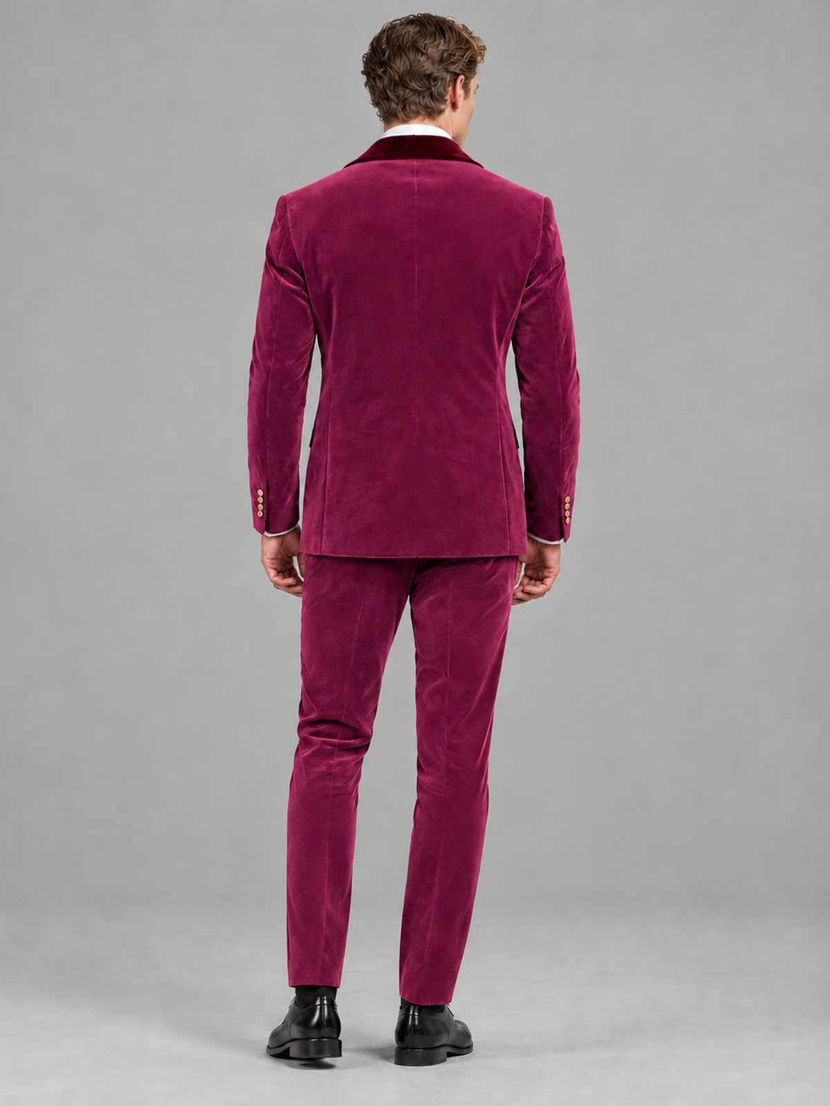 Savile Men's Desert Rose Velvet Double-Breasted 2-Piece Tuxedo Suit with Burgundy Peak Lapel - Desert_Rose