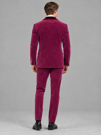 Savile Men's Desert Rose Velvet Double-Breasted 2-Piece Tuxedo Suit with Burgundy Peak Lapel - Desert_Rose