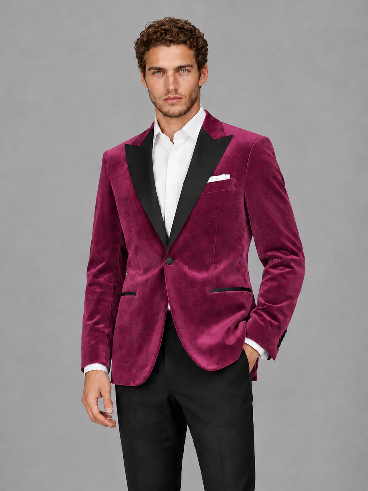 Savile Men's Desert Rose Velvet Peak Lapel 2-Piece Tuxedo Suit Set | Jacket & Trousers - Desert Rose