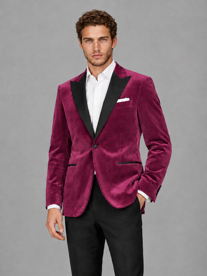 Savile Men's Desert Rose Velvet Peak Lapel 2-Piece Tuxedo Suit Set | Jacket & Trousers - Desert Rose