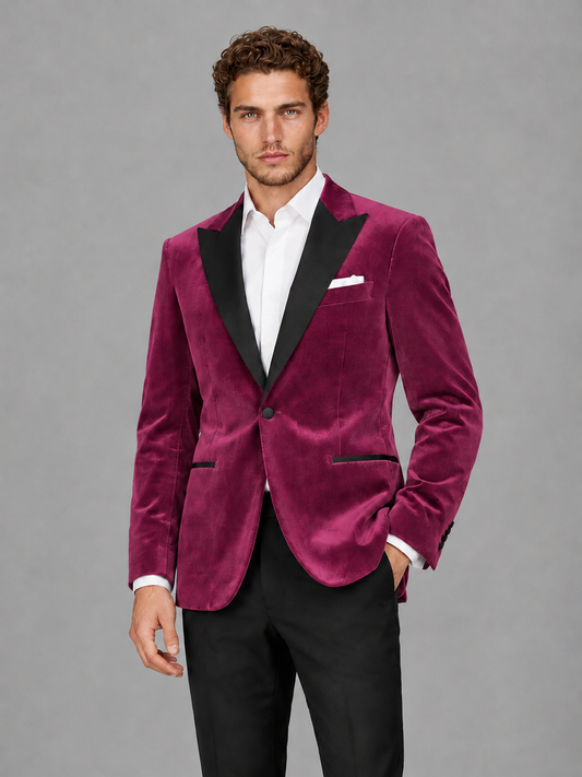 Savile Men's Desert Rose Velvet Peak Lapel 2-Piece Tuxedo Suit Set | Jacket & Trousers - Desert Rose