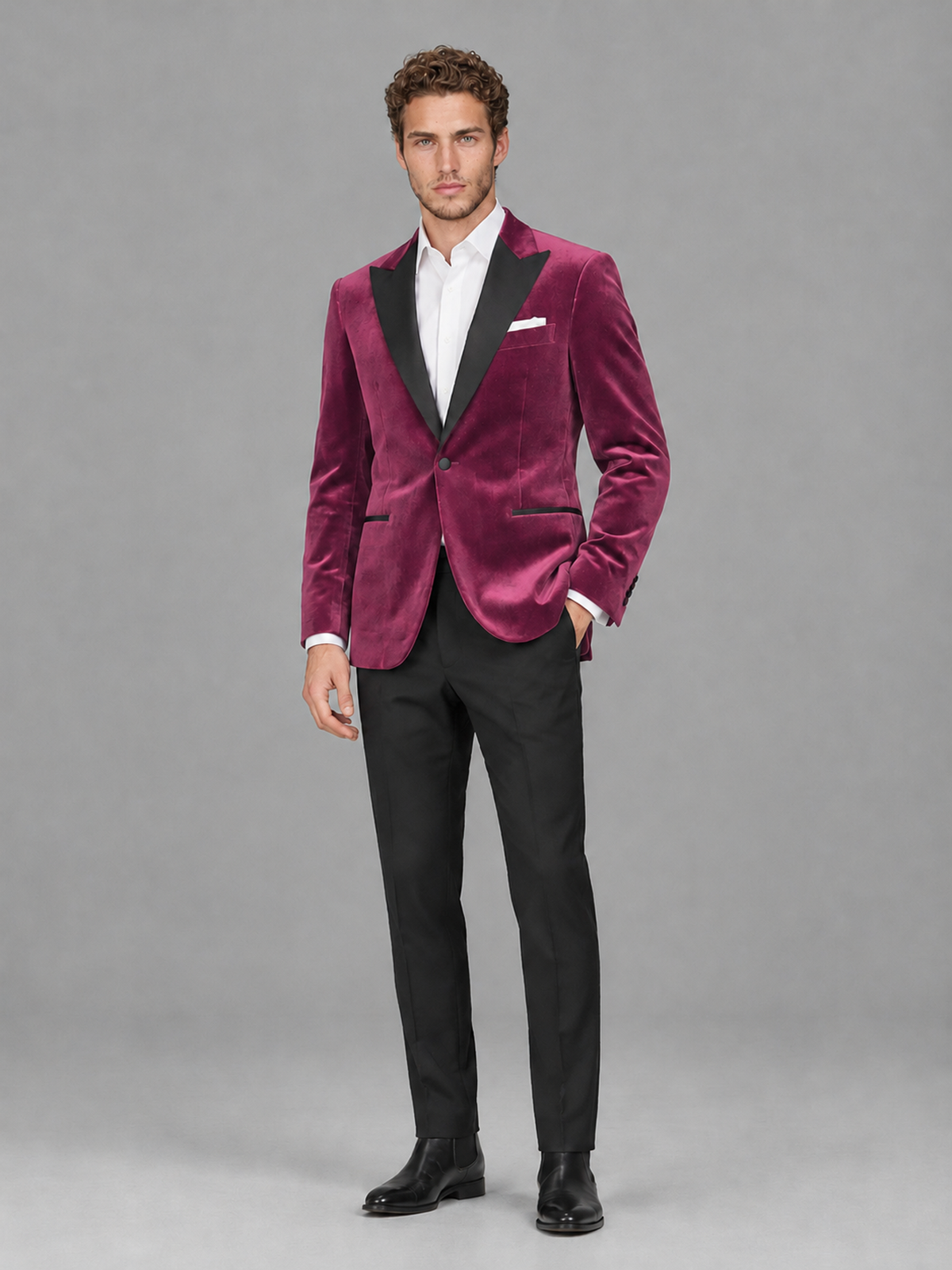 Savile Men's Desert Rose Velvet Peak Lapel 2-Piece Tuxedo Suit Set | Jacket & Trousers - Desert Rose