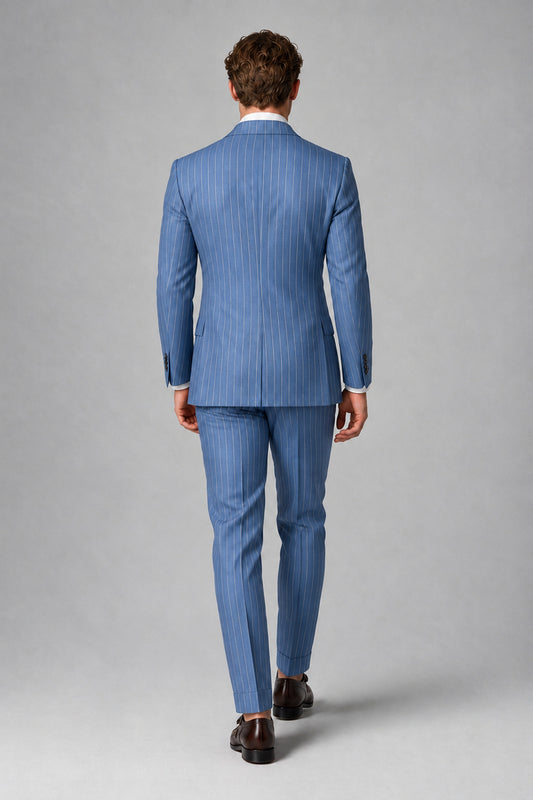 Savile Men's Dusty Blue Pinstripe Double-Breasted 2-Piece Suit – Jacket & Trousers | QX0102 - Dusty Blue