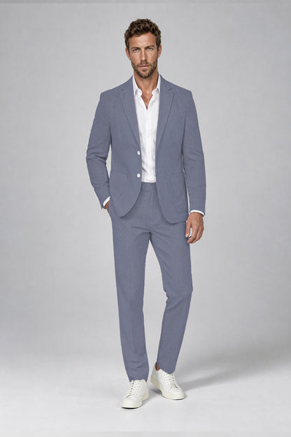 Savile Men's Dusty Blue Striped 2-Piece Suit Set – Notch Lapel Blazer & Tailored Trousers - Dusty Blue - Dusty_Blue(2)