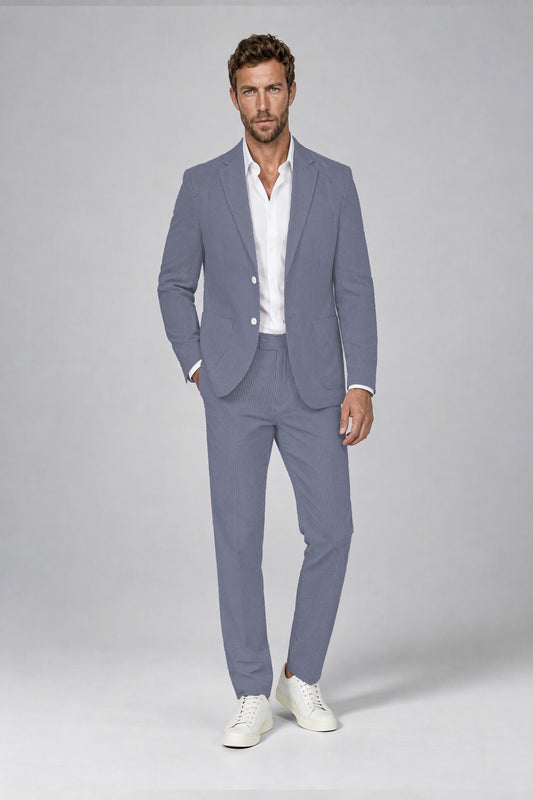 Savile Men's Dusty Blue Striped 2-Piece Suit Set – Notch Lapel Blazer & Tailored Trousers - Dusty Blue - Dusty_Blue(2)