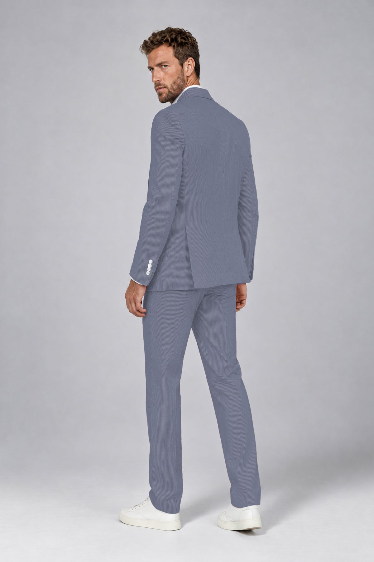 Savile Men's Dusty Blue Striped 2-Piece Suit Set – Notch Lapel Blazer & Tailored Trousers - Dusty Blue - Dusty_Blue(3)