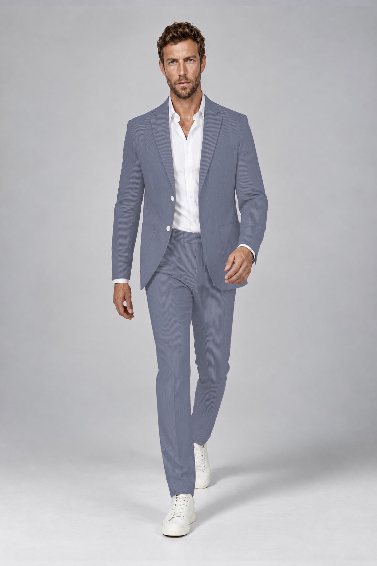 Savile Men's Dusty Blue Striped 2-Piece Suit Set – Notch Lapel Blazer & Tailored Trousers - Dusty Blue - Dusty_Blue(4)