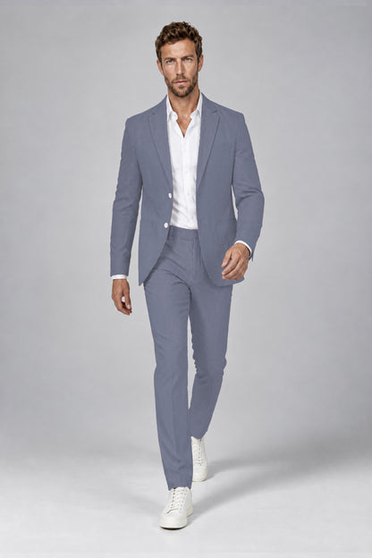 Savile Men's Dusty Blue Striped 2-Piece Suit Set – Notch Lapel Blazer & Tailored Trousers - Dusty Blue - Dusty_Blue(4)