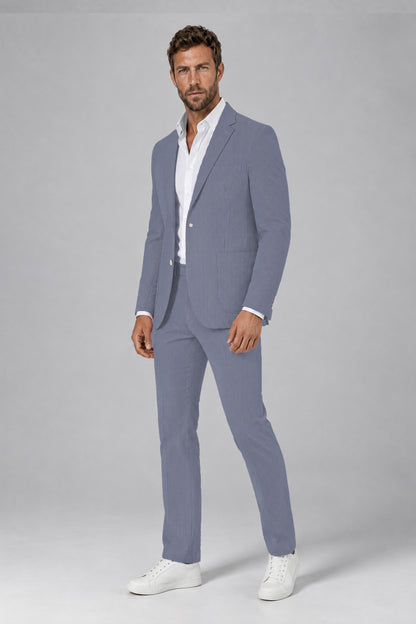 Savile Men's Dusty Blue Striped 2-Piece Suit Set – Notch Lapel Blazer & Tailored Trousers - Dusty Blue - Dusty_Blue(5)