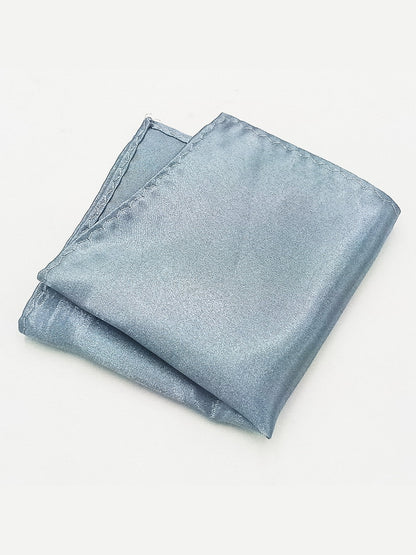 Savile Men's Dusty Blue Satin Pocket Square – Classic Solid Silk Suit Handkerchief - Dusty Blue - Dusty Blue (1)