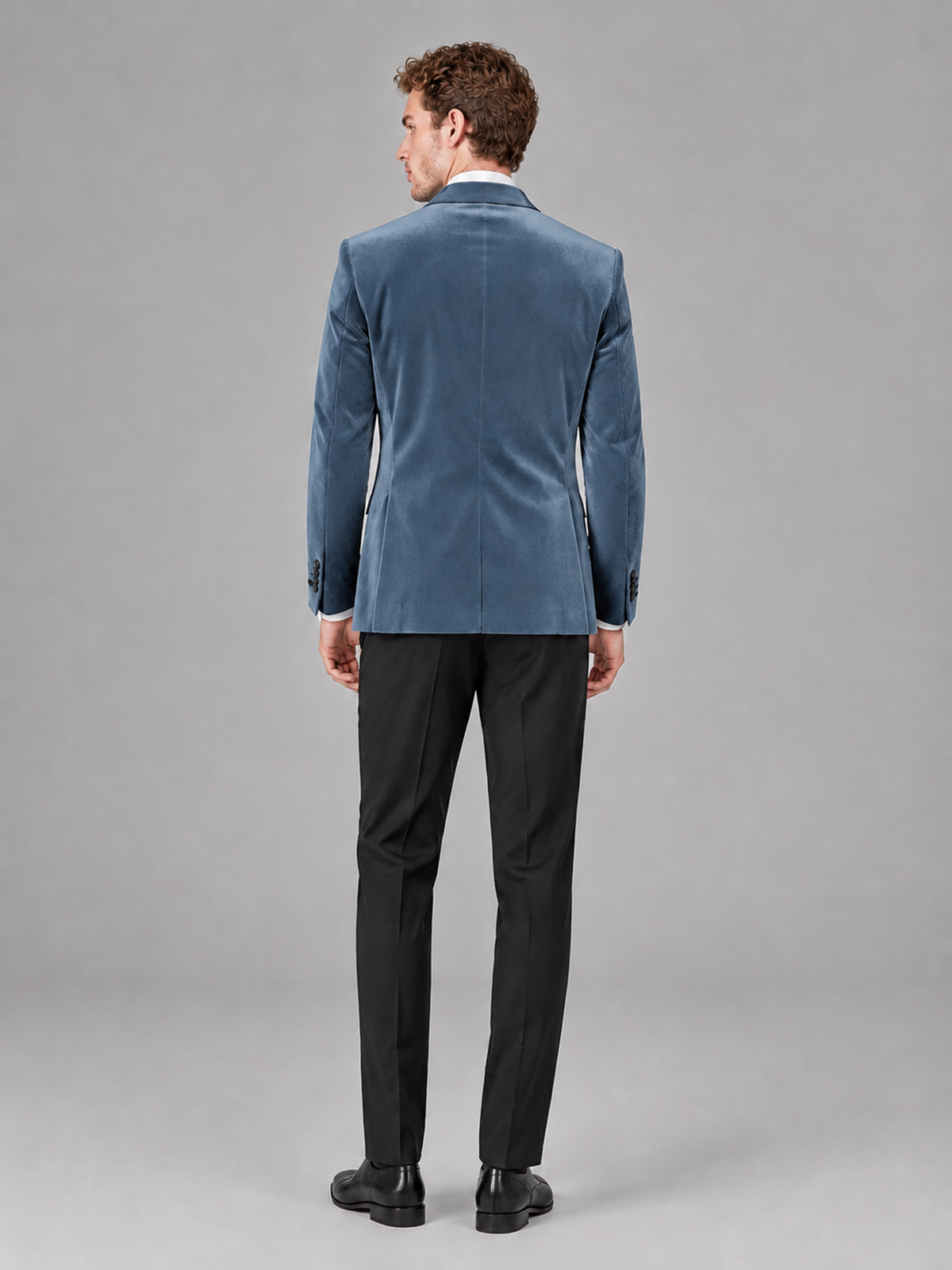 Savile Men's Dusty Blue Velvet Peak Lapel 2-Piece Tuxedo Suit Set | Jacket & Trousers - Dusty Blue