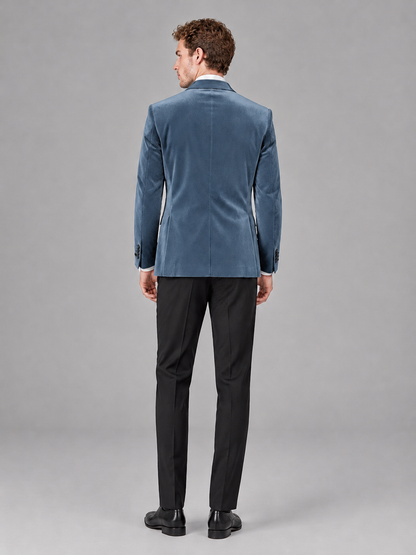 Savile Men's Dusty Blue Velvet Peak Lapel 2-Piece Tuxedo Suit Set | Jacket & Trousers - Dusty Blue