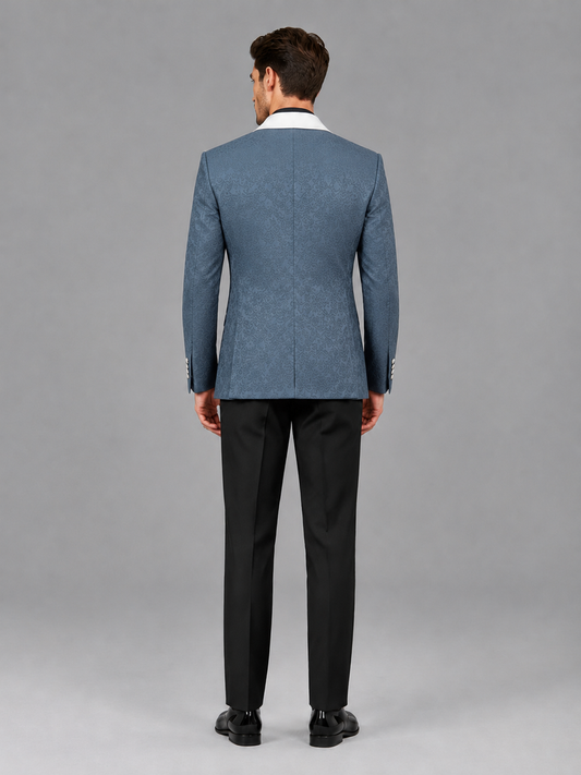 Savile Men's Dusty Blue Jacquard White Shawl Lapel 2-Piece Tuxedo Suit Set | Jacket & Trousers - Dusty Blue - Dusty Blue (2)