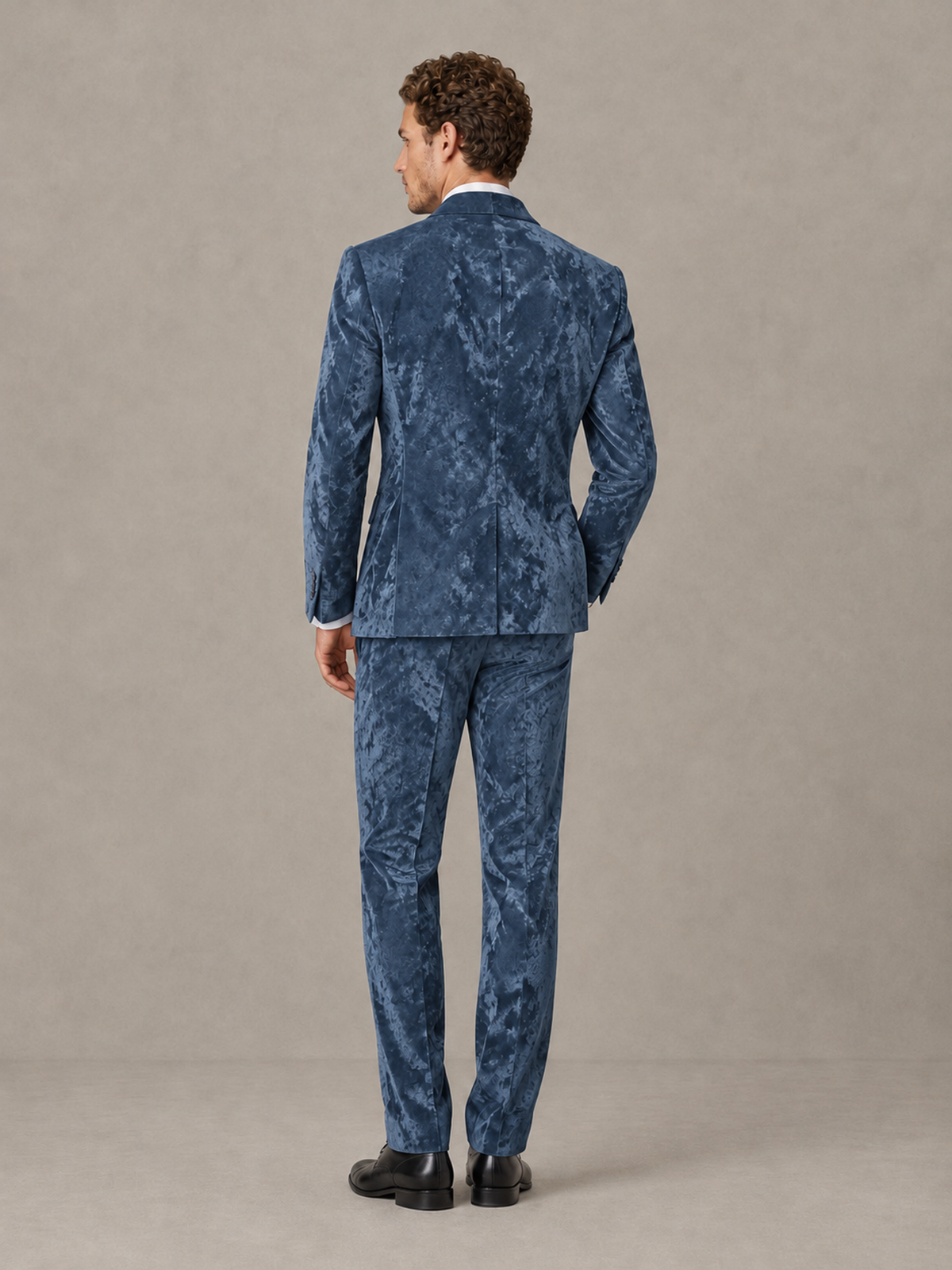 Savile Men's Dusty Blue Crushed Velvet Peak Lapel 2-Piece Suit Set | Jacket & Trousers - Dusty Blue - Dusty Blue (2)