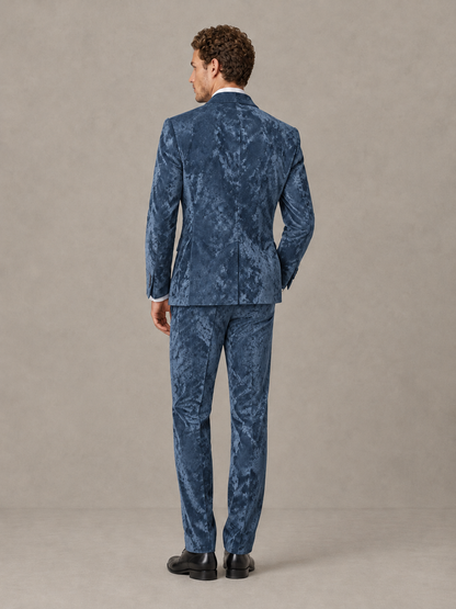 Savile Men's Dusty Blue Crushed Velvet Peak Lapel 2-Piece Suit Set | Jacket & Trousers - Dusty Blue - Dusty Blue (2)