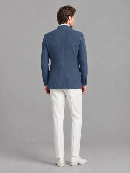 Savile Men's Dusty Blue Velvet Shawl Lapel 2-Piece Tuxedo Suit Set | Jacket & White Trousers - Dusty Blue - Dusty Blue (2)