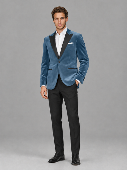 Savile Men's Dusty Blue Velvet Peak Lapel 2-Piece Tuxedo Suit Set | Jacket & Trousers - Dusty Blue