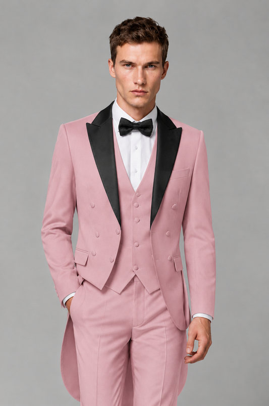 Savile Dusty Rose 3-Piece Tailcoat Tuxedo Suit with Black Peak Lapel - Dusty Rose - Dusty Rose_01