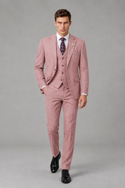 Savile Men's Grey Notch Lapel 3-Piece Suit Set | Jacket, Vest & Trousers - Dusty Rose - Dusty Rose