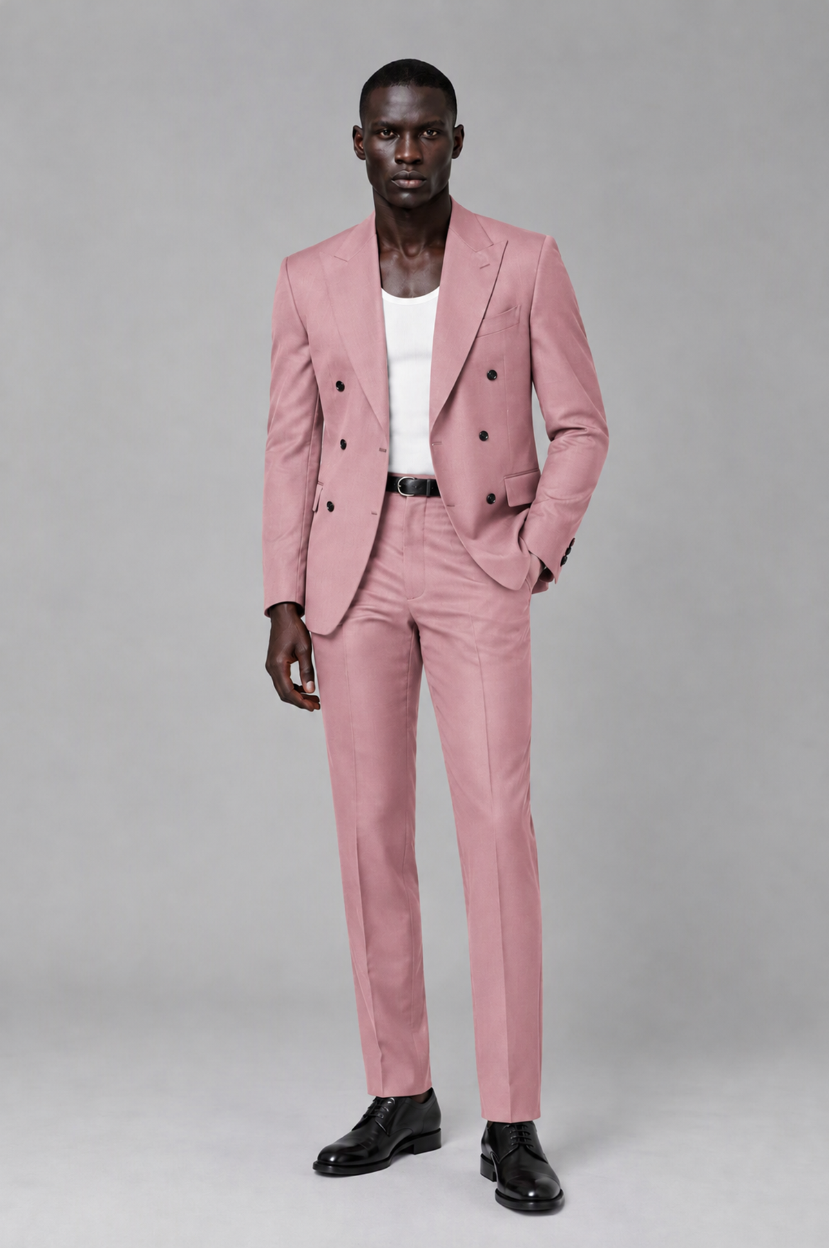 Savile Men's Dusty Rose Double Breasted Slim Fit 2-Piece Suit Set – Blazer & Trousers | Wedding Gala Formal - Dusty Rose - Dusty Rose_02